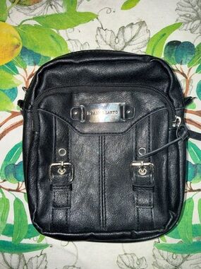 Franco Sarto Black Leather Messenger Crossbody Bag